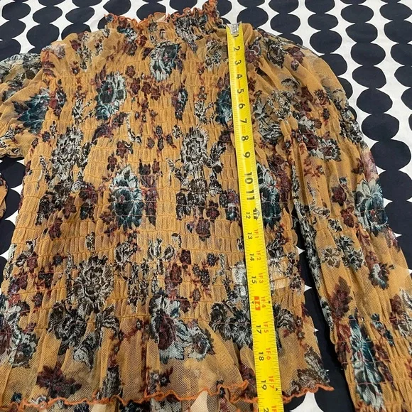 Free People Mesh Floral Ruffle Long Sleeve Top, Sz Small - Picture 2 of 8